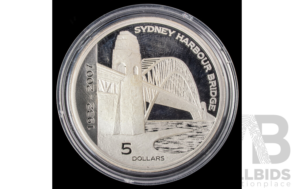 Australian RAM 2007 Silver Proof Five Dollar Coin, 75th Anniversary Sydney Harbour Bridge .999