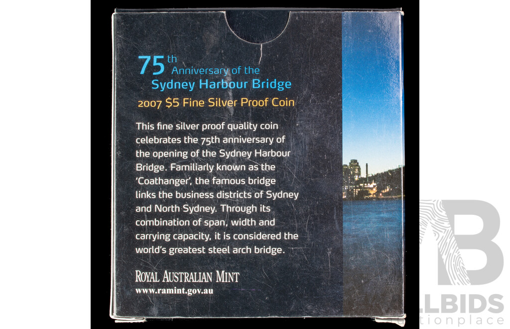 Australian RAM 2007 Silver Proof Five Dollar Coin, 75th Anniversary Sydney Harbour Bridge .999