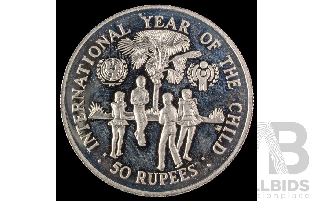 Republic of Seychelles 1980 Silver Fifty Rupee Coin, International Year of the Child  .925