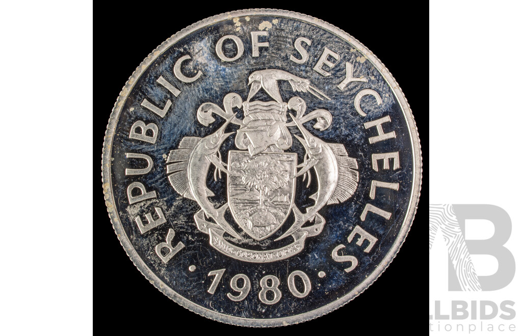 Republic of Seychelles 1980 Silver Fifty Rupee Coin, International Year of the Child  .925