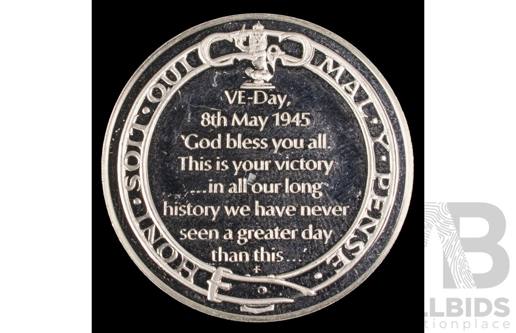 United Kingdom Silver Churchill Medal, 1945 Victory in Europe Day  .925