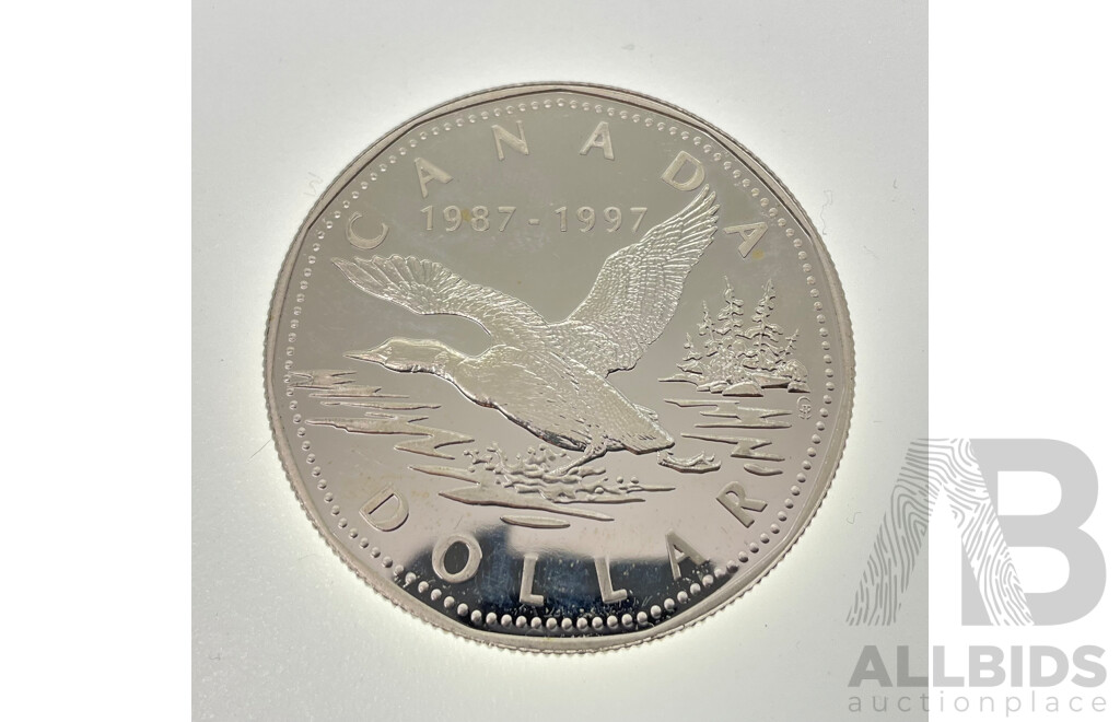 Canadian 1997 Silver One Dollar Coin, 10th Anniversary of the Loonie .925