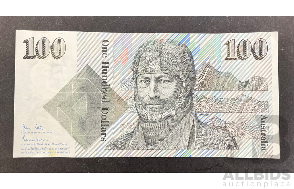 Australian 1984 One Hundred Dollar Note, Johnston/Stone R608, ZAZ 458702