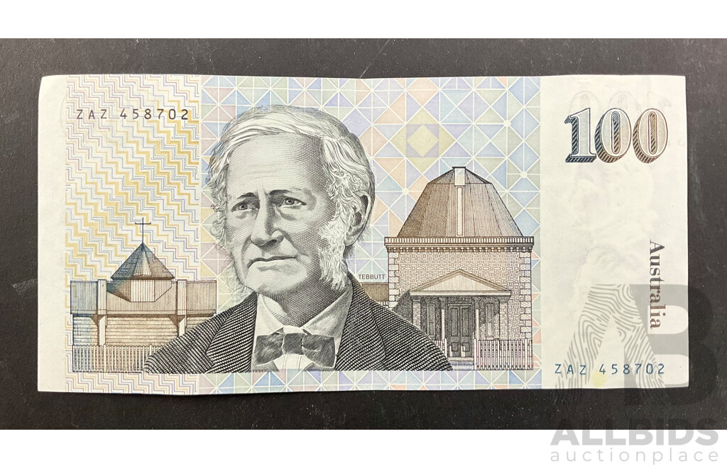 Australian 1984 One Hundred Dollar Note, Johnston/Stone R608, ZAZ 458702