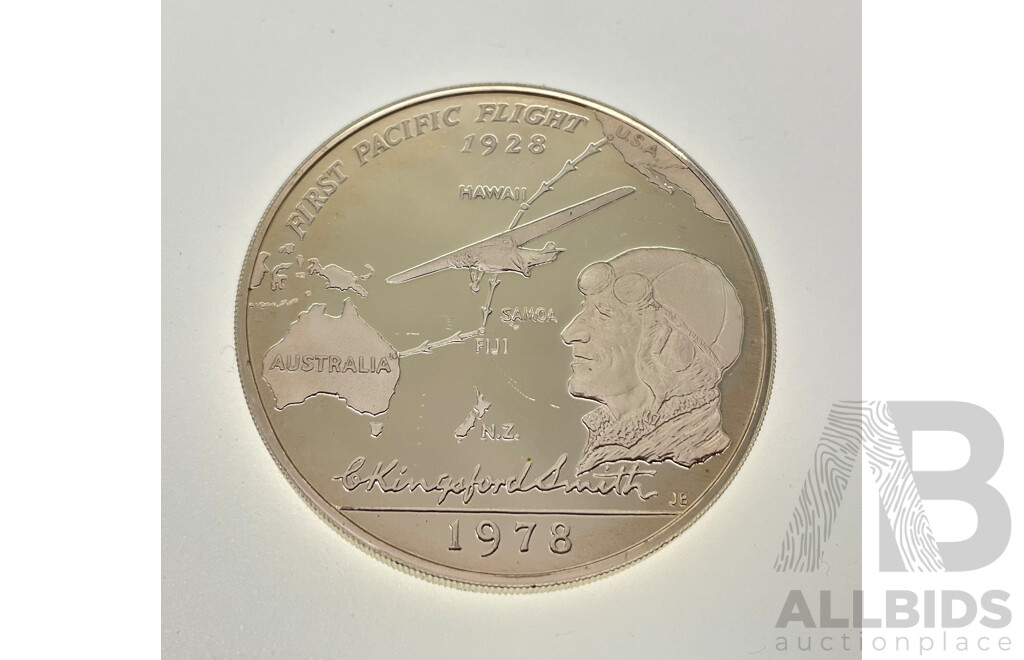 Samoa 1978 Silver One Dollar Coin, 50th Anniversary of First Transpacific Flight .925