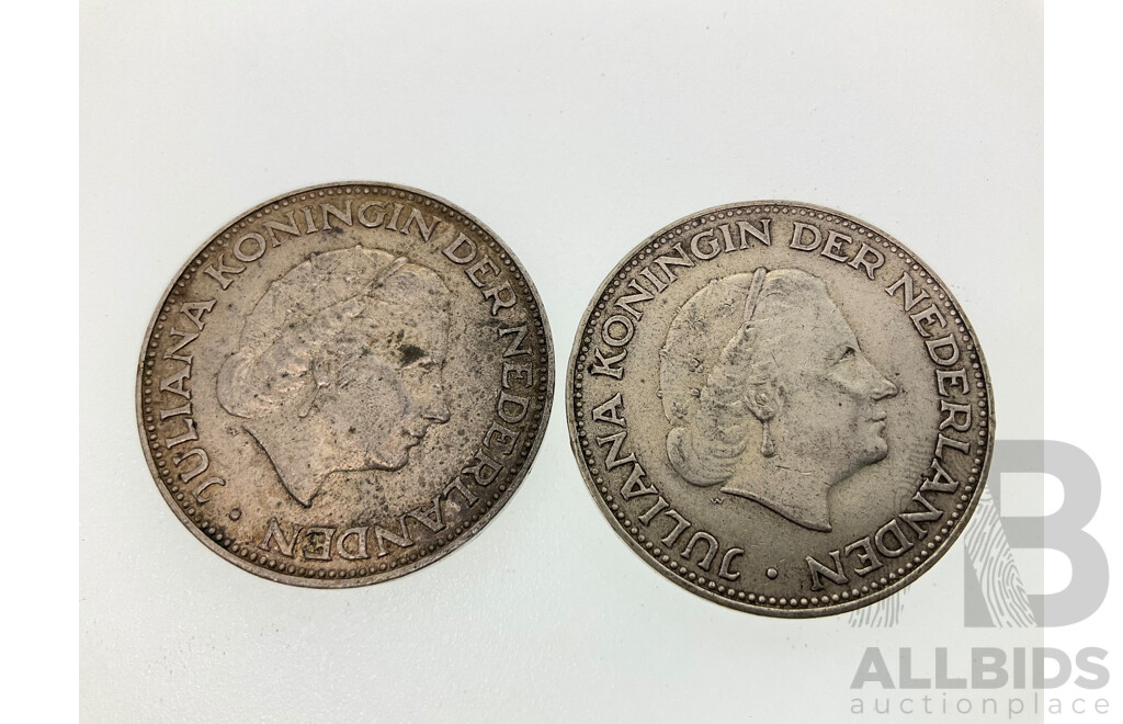 Netherlands 1961 and 1962 Silver Two and Half Gulden Coins .720