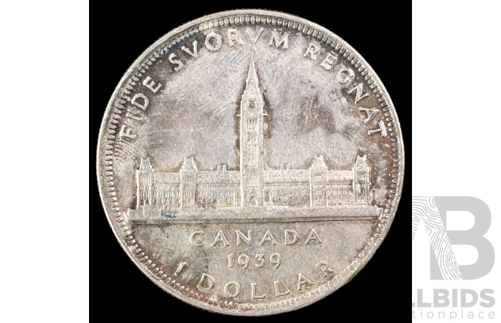 Canada 1939 Silver Dollar Coin, Commemorative Royal Visit .800