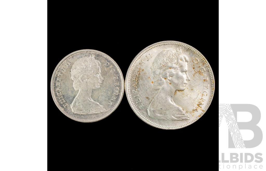 Canada 1966 Silver Dollar and Fifty Cent Coins .800