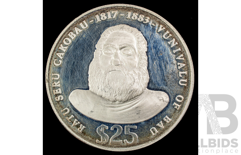 Fiji 1975 Silver Twenty Five Dollar Coin, King Cakobau .925