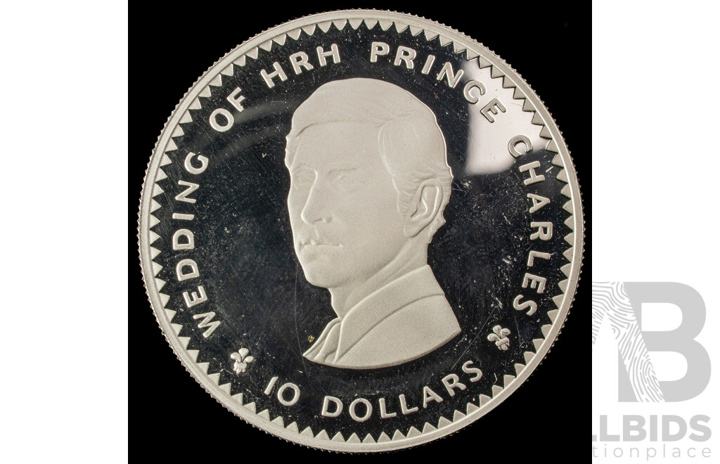 Fiji 1981 Silver Ten Dollar Coin, Commemorative Prince Charles Wedding .925