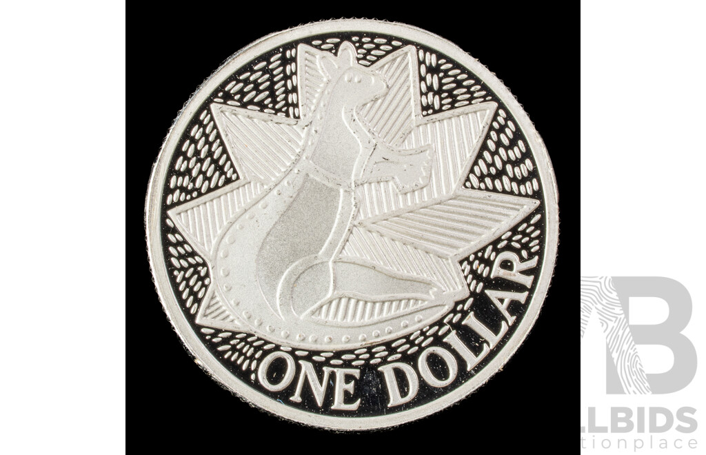 Australian 1988 Silver One Dollar Coin, Commemorative Bicentennial Aboriginal Kangaroo .925