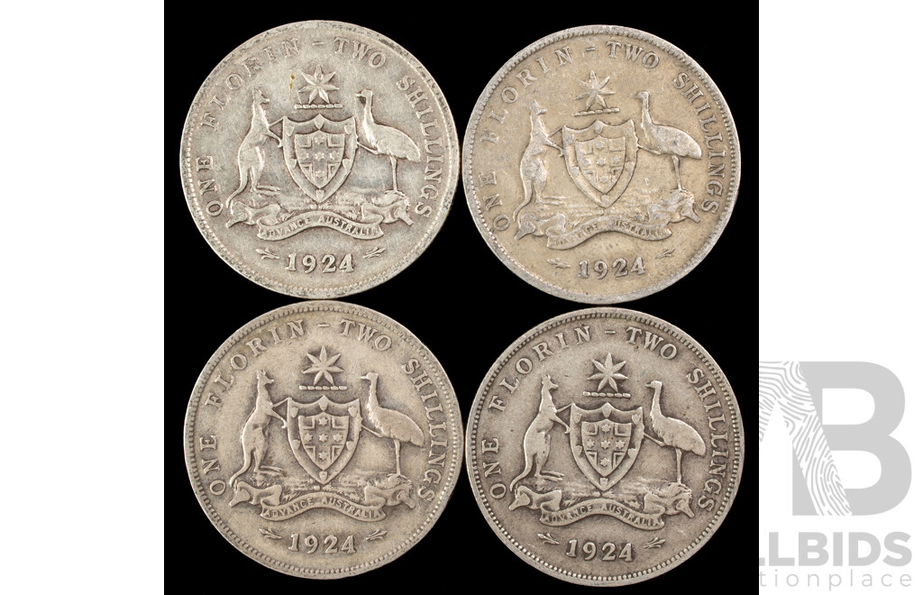 Four Australian 1924 Silver KGV Florins .925