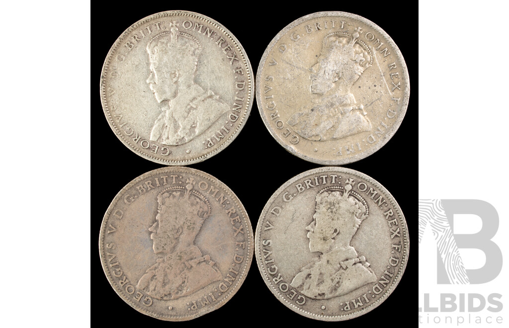 Four Australian 1924 Silver KGV Florins .925