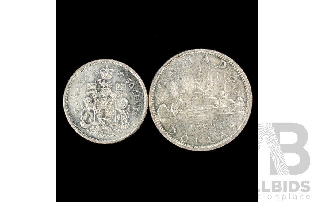 Canada QE2 Silver Dollar and Fifty Cent .800
