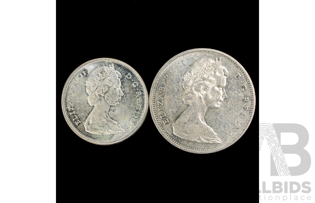 Canada QE2 Silver Dollar and Fifty Cent .800