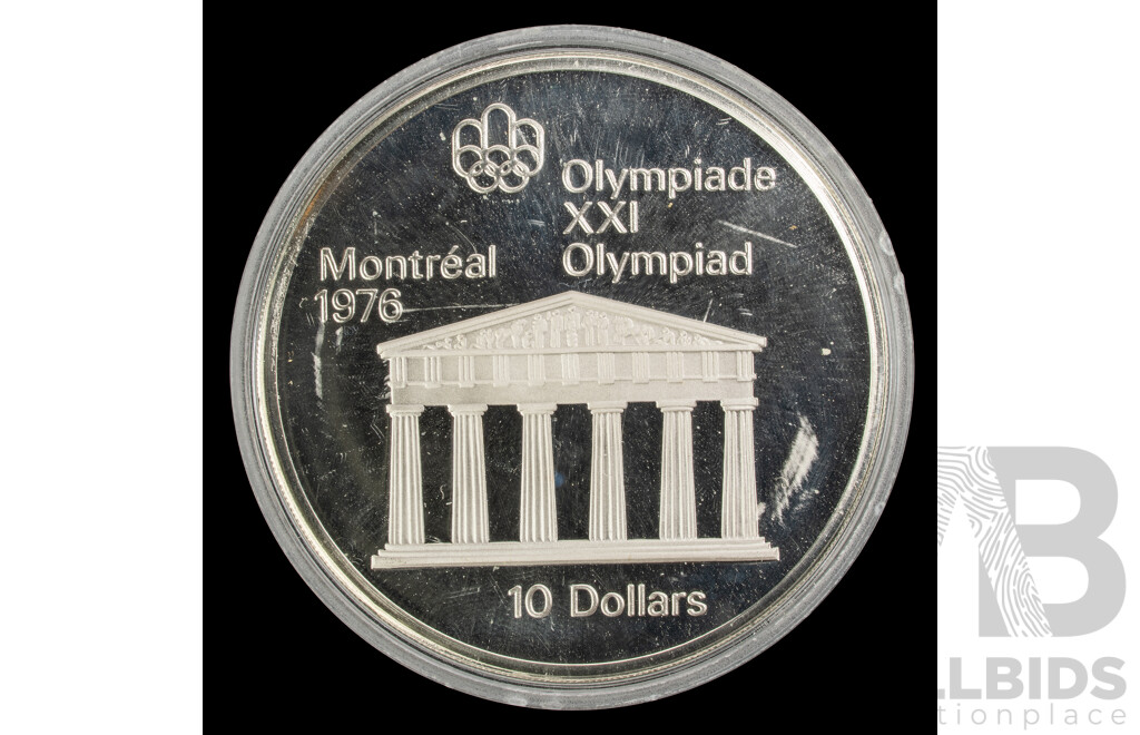 Canada 1974 Silver Ten Dollar Coin, Montreal Olympics, Temple of Zeus .925