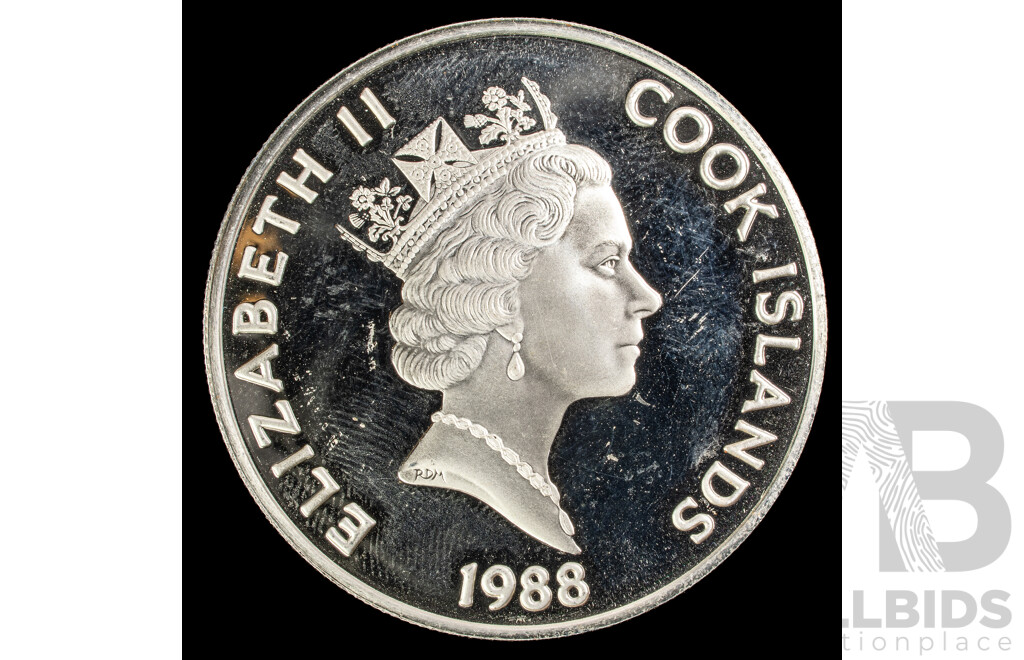 Cook Islands 1988 Silver Fifty Dollar Coin, Great Explorers Series - Hernando Cortés .925