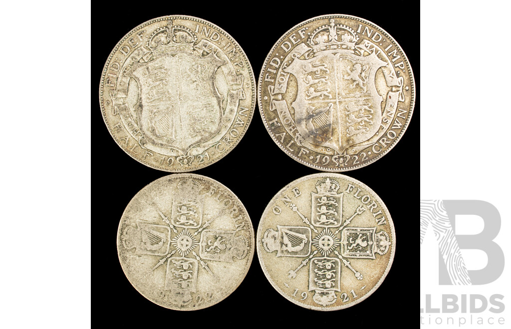United Kingdom Silver KGV Half Crowns and Florins Including 1921 and 1922 .925
