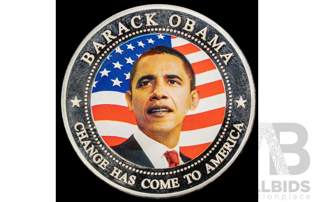 Liberia 2009 Silver Plate Five Dollar Coin, Barack Obama Change Has Come to America