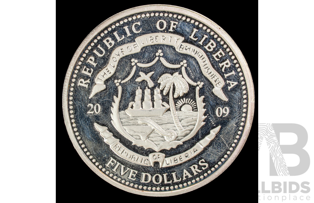 Liberia 2009 Silver Plate Five Dollar Coin, Barack Obama Change Has Come to America