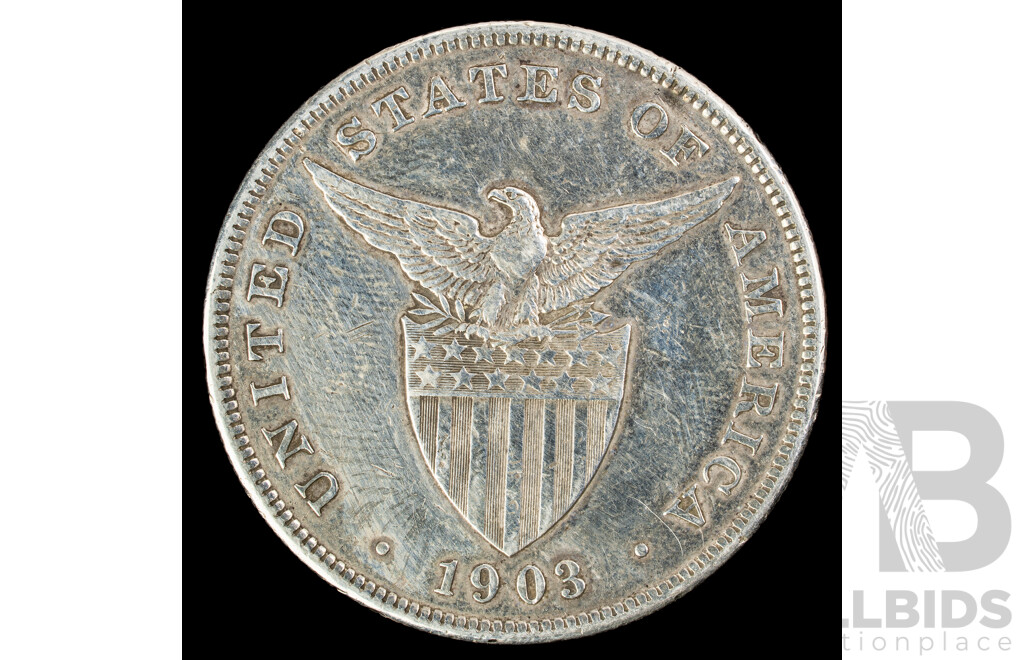 Philippines 1903 Silver One Peso, Philadelphia Mint .900