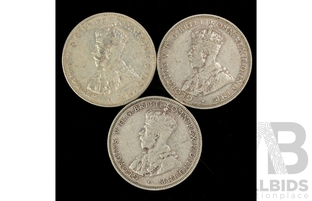 Three Australian 1934 KGV Silver Florins .925