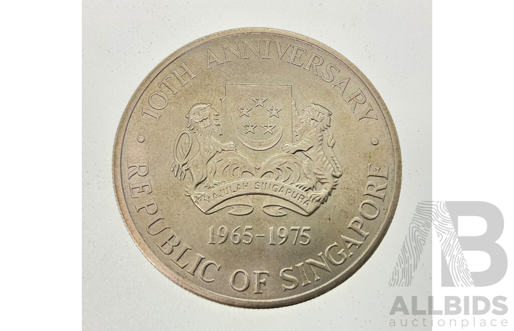 Singapore 1975 Silver Ten Dollar Coin, 10th Anniversary Independence .500