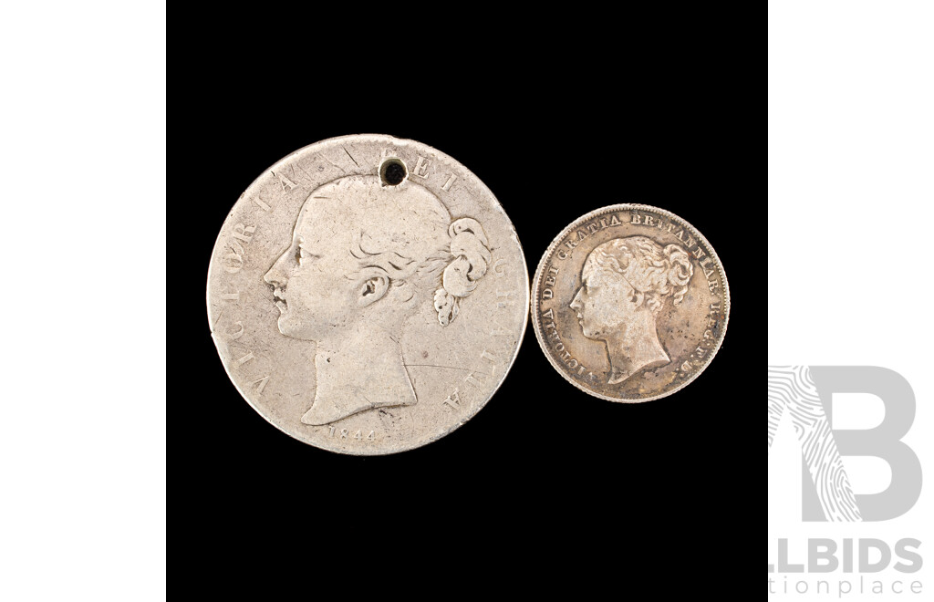 Great Britain 1844 QV Silver One Crown and One Shilling  .925