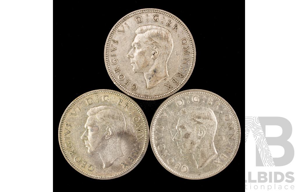 Three Great Britain KGV Silver Two Shillings, 1941, 1942, 1943  .500