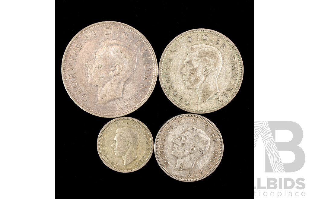 Great Britain 1942 KGVI Silver Half Crown, Two Shillings, One Shilling, Sixpence .500