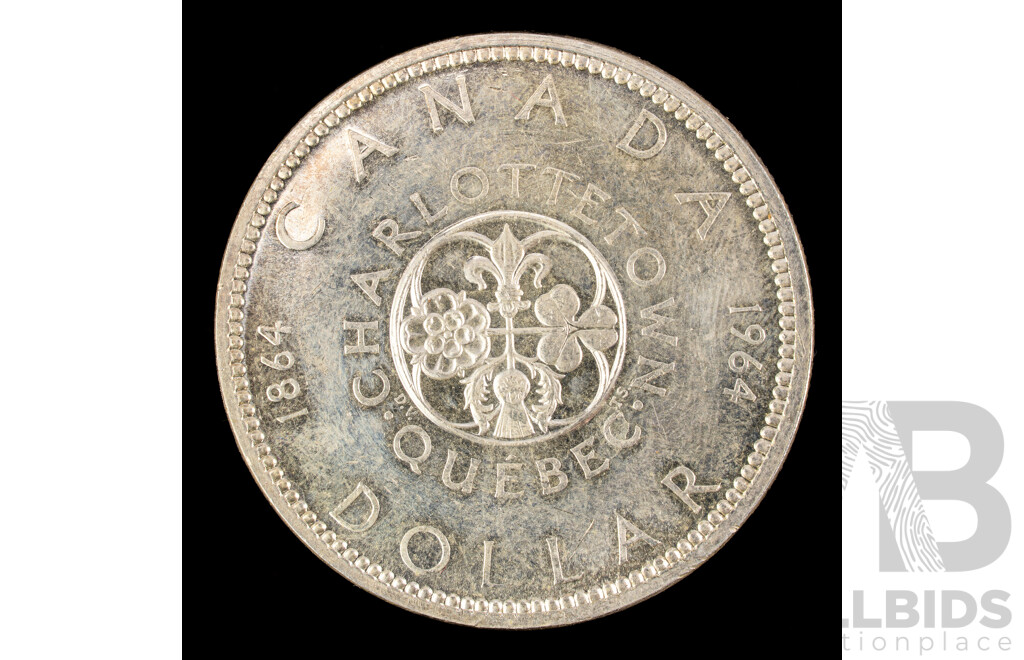 Canada 1964 Silver Dollar, 100th Anniversary of Charlottetown & Quebec Conferences .800