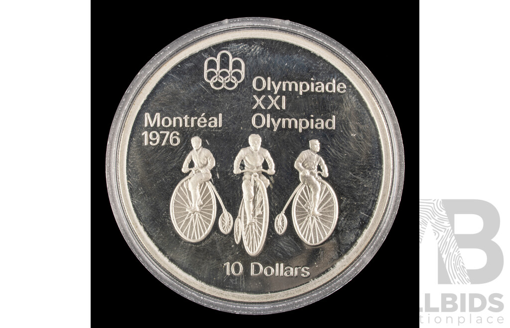 Canada 1974 Silver Ten Cent Coin, 1976 Olympics Montréal Cycling .925