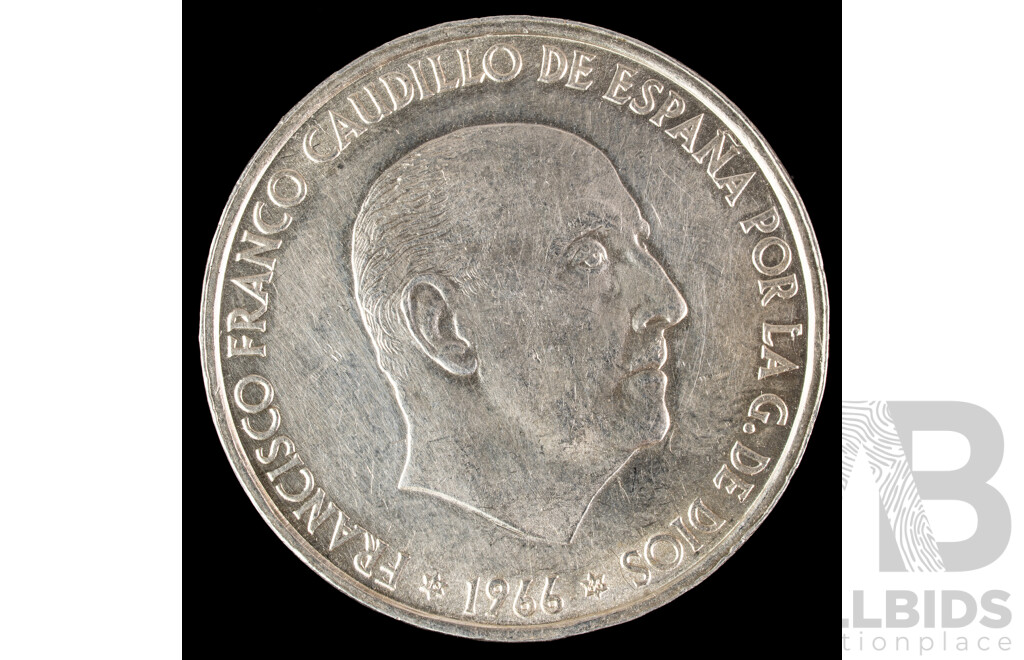 Spain 1966 Silver One Hundred Ptas Coin .800