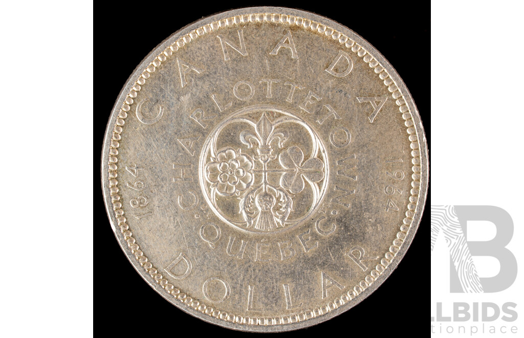 Canada 1964 Silver One Dollar Coin, 100th Anniversary of Charlottetown & Quebec Conferences .800