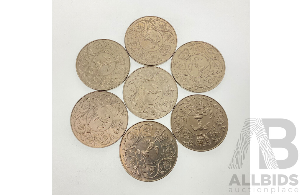 Seven United Kingdom 1977 Twenty Five Pence Coins, Jubilee