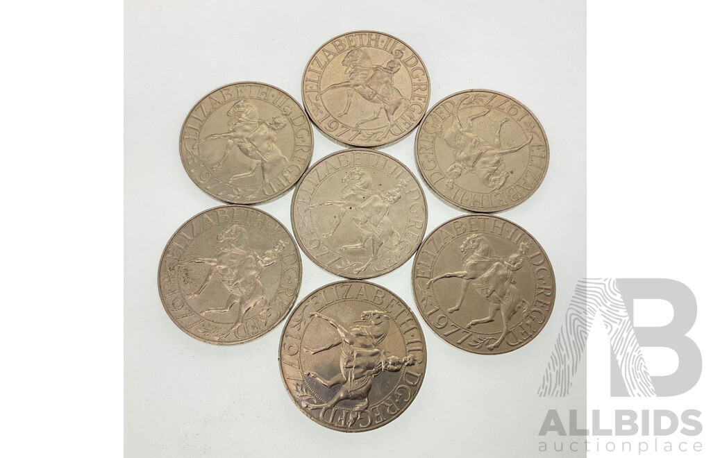 Seven United Kingdom 1977 Twenty Five Pence Coins, Jubilee