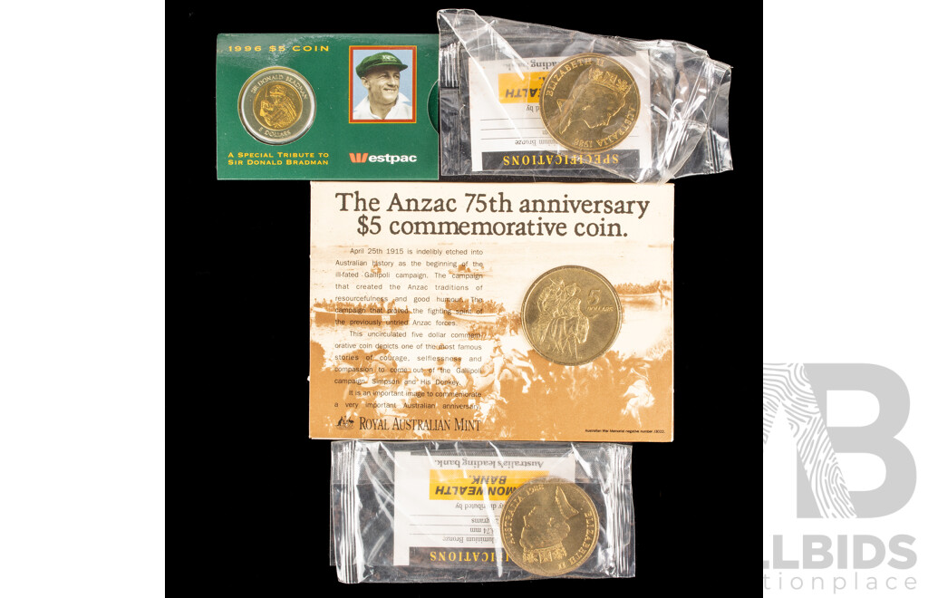 Four Australian Commemorative Five Dollar Coins Including 1988(2), 1990, 1996