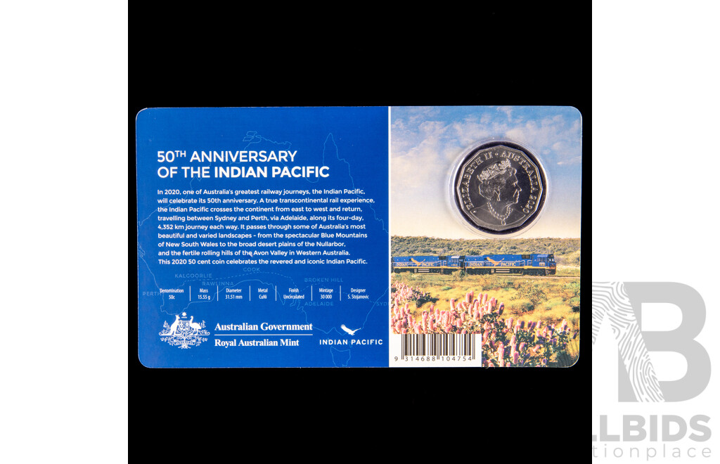 Australian RAM 2020 Commemorative Fifty Cent Coin, Indian Pacific
