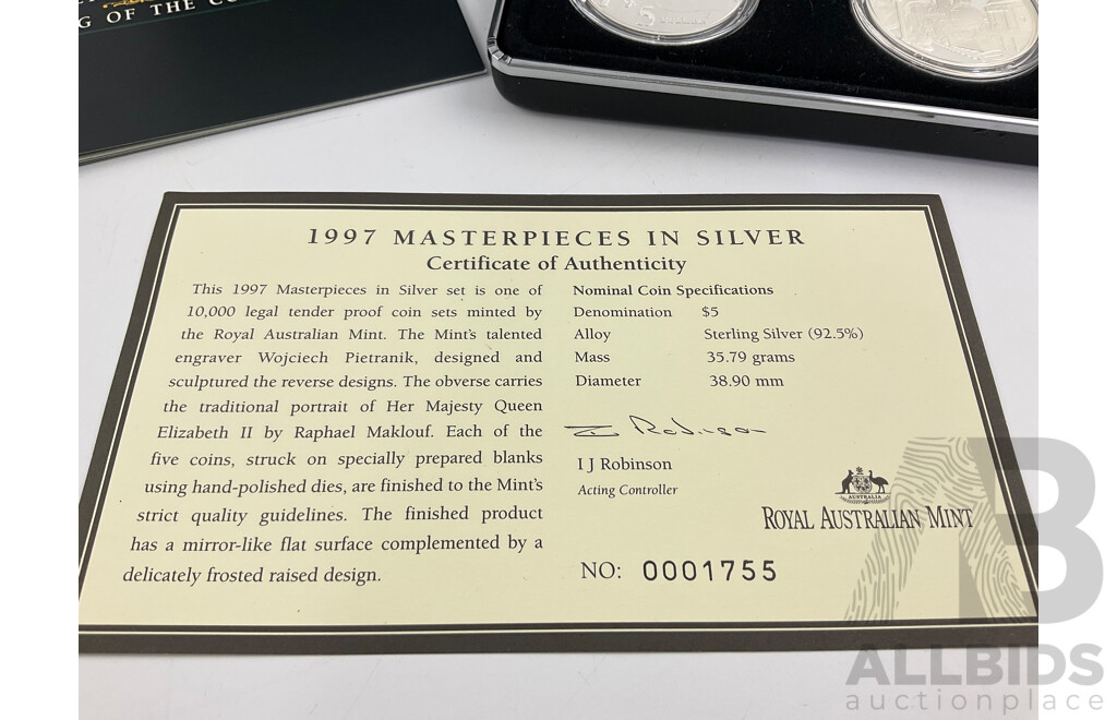 Australian RAM 1997 Masterpieces in Silver Four Five Dollar Coin Set .925