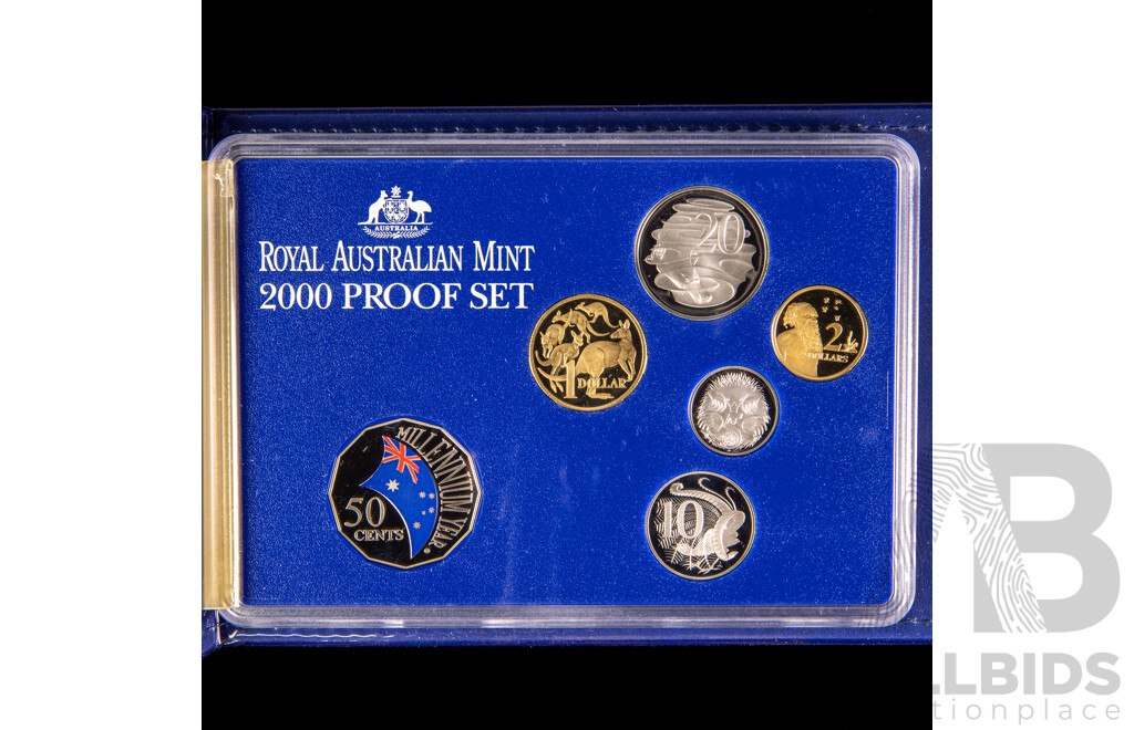 Australian RAM 2000 Six Proof Coin Set with Coloured Fifty Cent Millennium Year