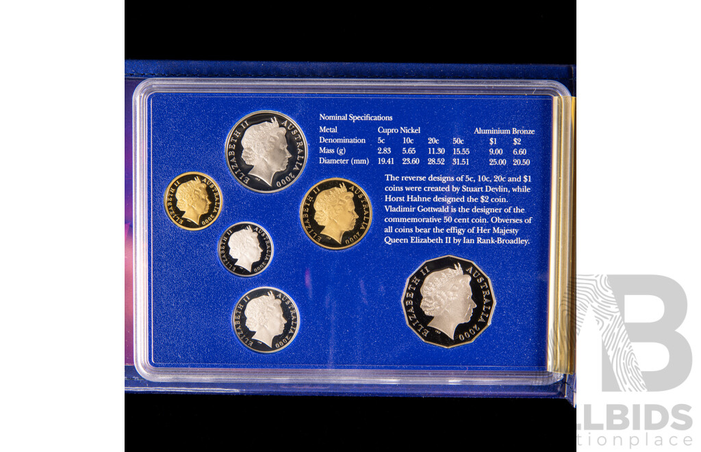Australian RAM 2000 Six Proof Coin Set with Coloured Fifty Cent Millennium Year