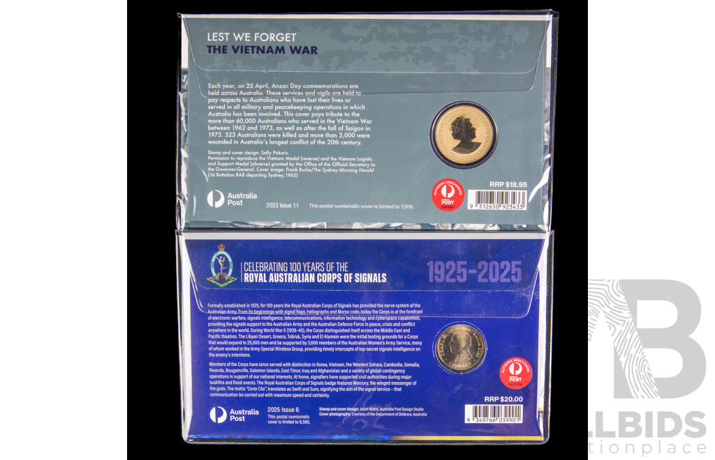 Australian PNCs Including 2023 Lest We Forget Vietnam War and 2025 Celebrating One Hundred Years of the Royal Australian Corps of Signals