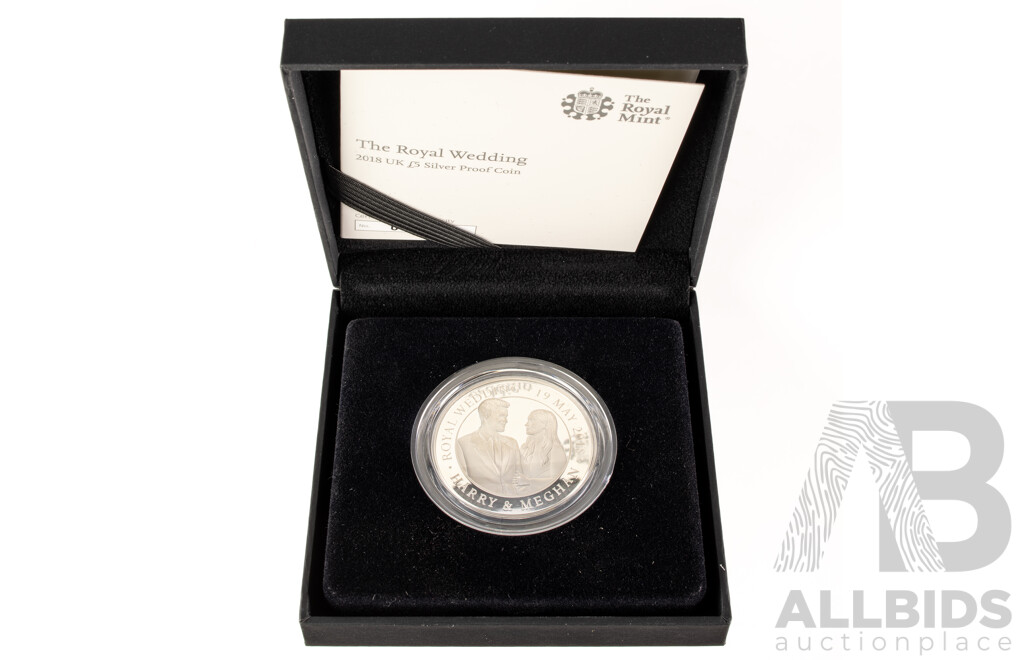 United Kingdom Royal Mint 2018 Silver Five Pound Coin, the Royal Wedding .925
