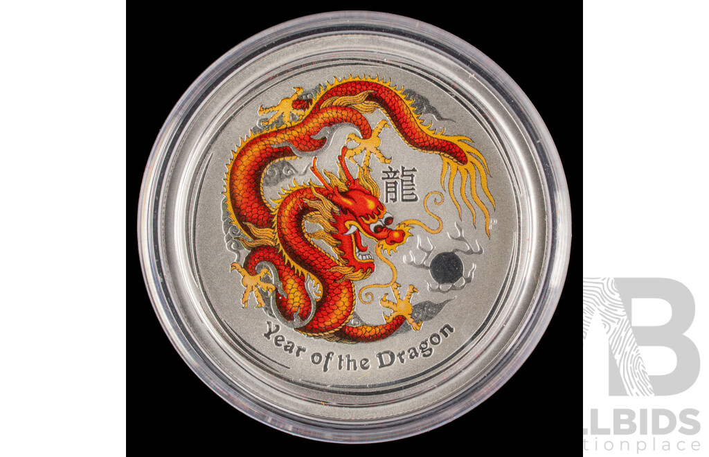 Australian Perth Mint Silver Five Dollar Coin, Year of the Dragon .999