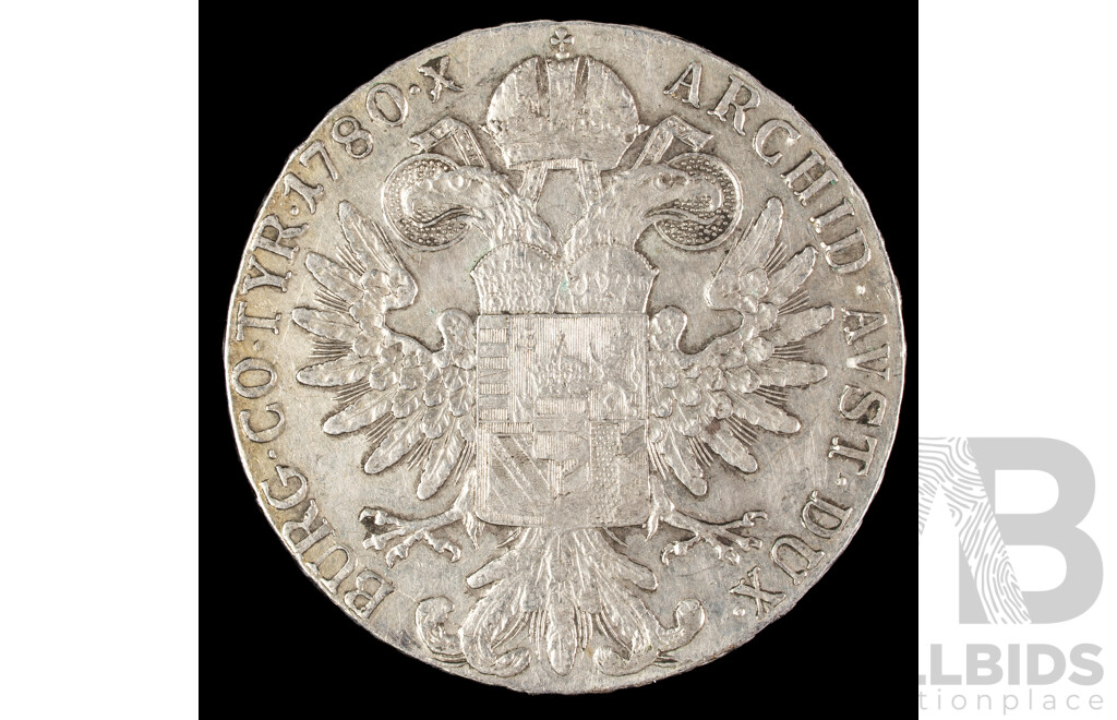 Austria 1780 Silver One Thaler Coin, Maria Theresia  .833