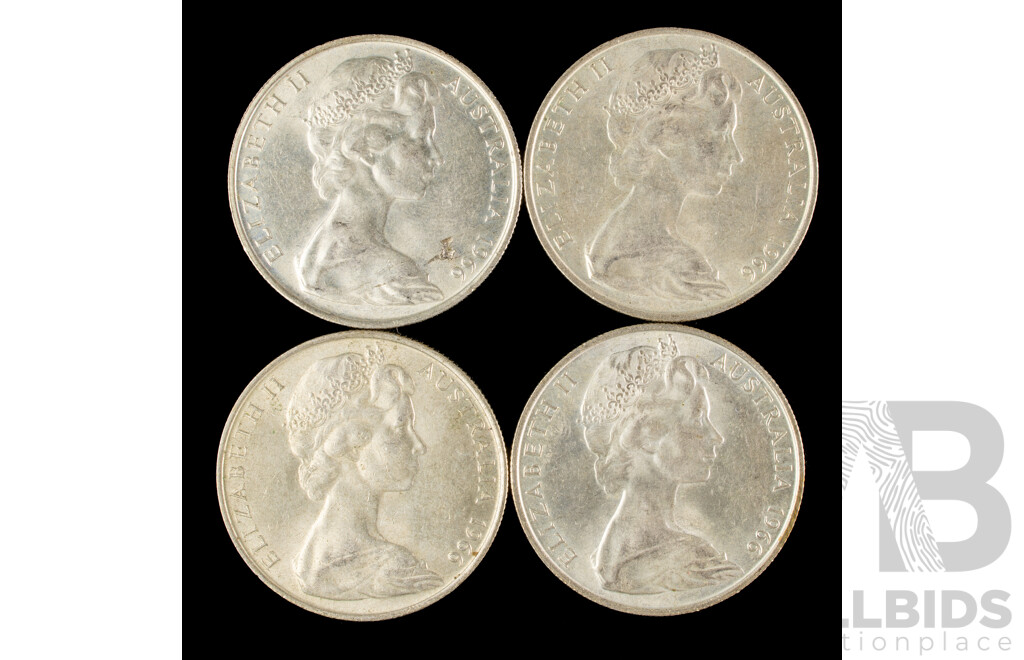 Four Australian 1966 Round Silver Fifty Cent Coins .800