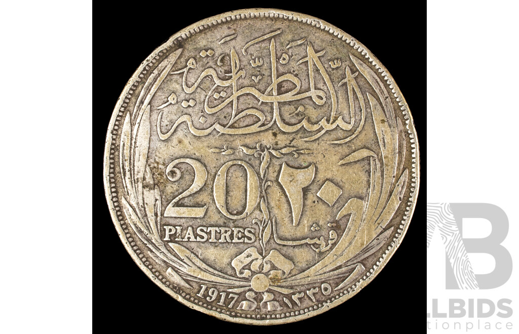 Egypt 1917 Twenty Piastres Coin, Sultan Hussein Kamil .833