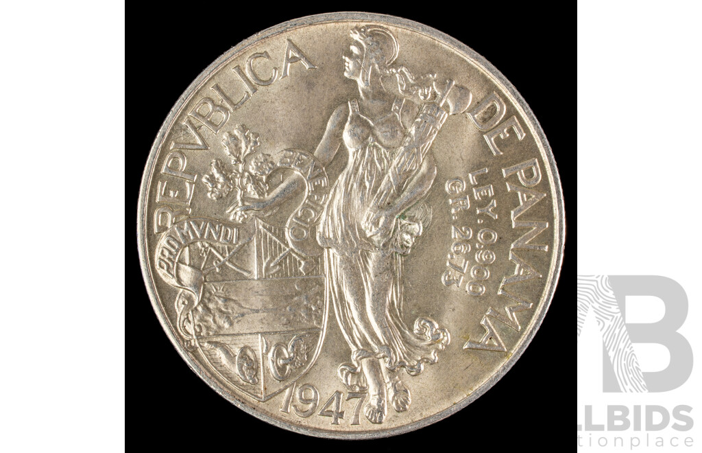 Panama 1947 Silver One Balboa Coin .900