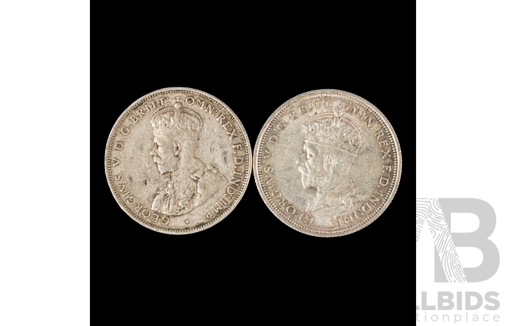Two Australian 1927 KGV Silver Florins, Commemorative and Standard Issue .925