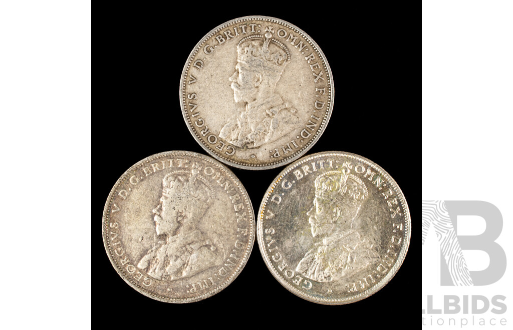 Three Australian 1936 KGV Silver Florins .925